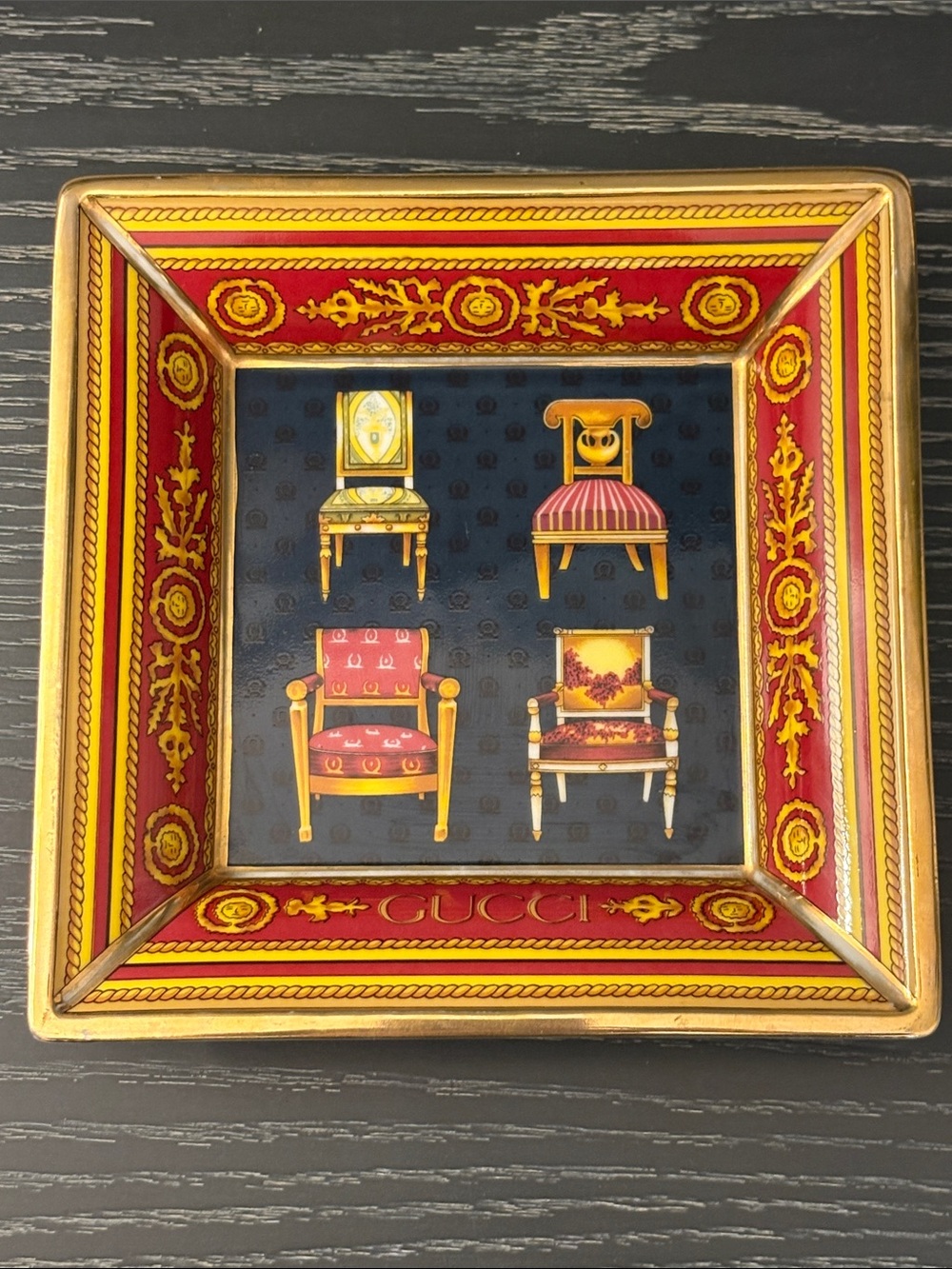 Gucci Red, Gold and Navy Decorative Porcelain Tray